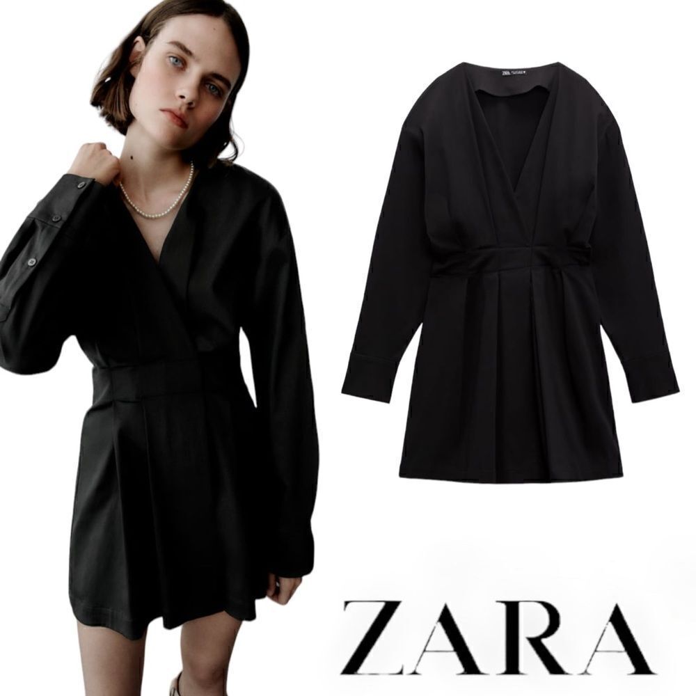 ZARA Black Box Pleat Poplin Mini Dress S M XXL NWT 8744/371